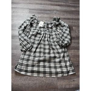 NWT Bohme Womens Dress Size Large Puff Sleeve Square Neck Black and White Plaid